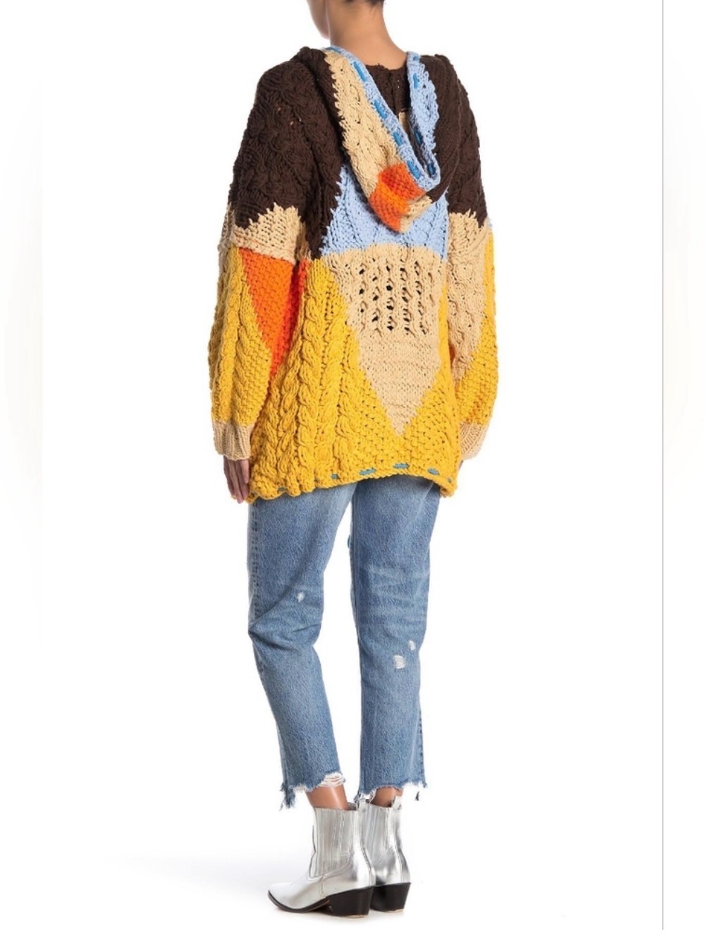 Free People Chunky Colorblock Cable Knit Perfectly Patched Poncho - Picture 14 of 15